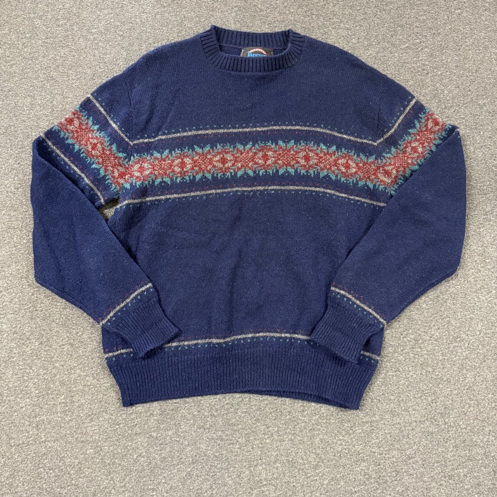 Vintage Jantzen Crewneck Sweater Mens M Blue Good Fair Isle Knit USA Made